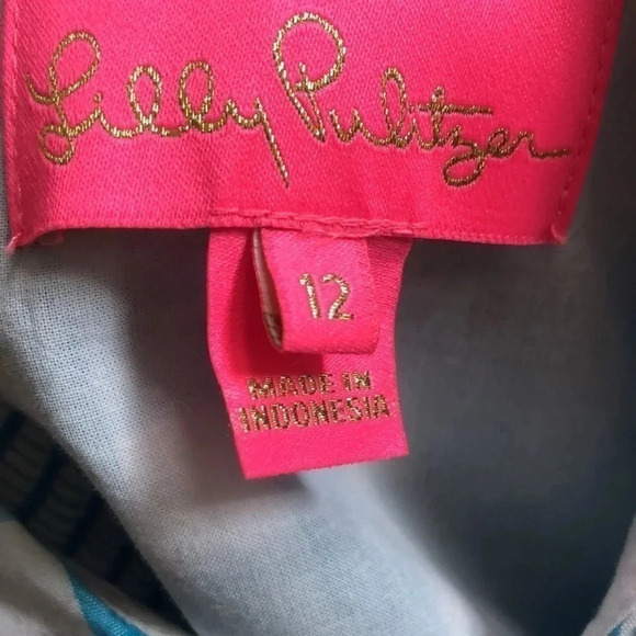 Lilly Pulitzer Sarafina Short Sleeve turquoise gingham top puff sleeve Sz 12 New - Picture 2 of 11